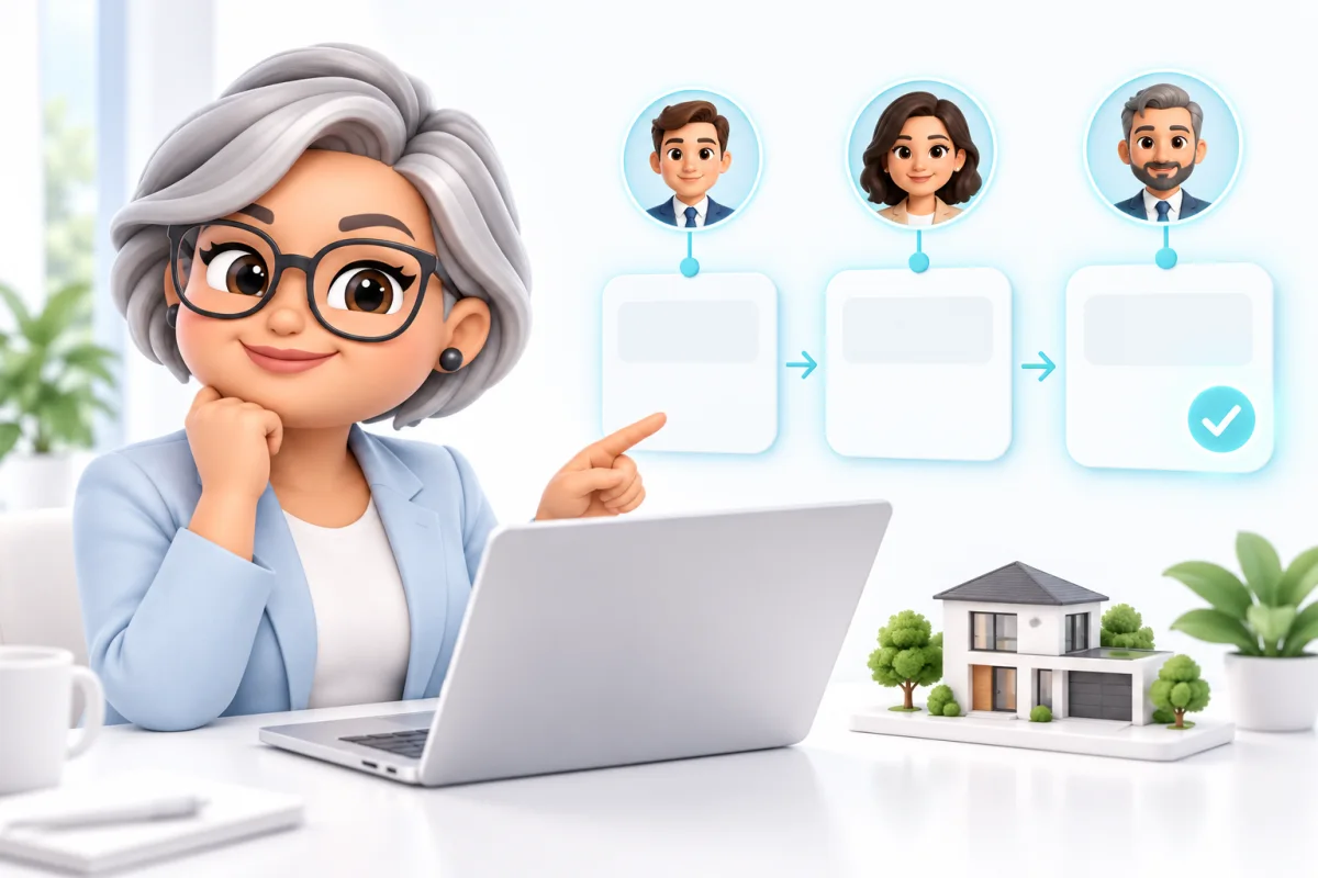 Cena ilustrativa do agente Administrativo Imobiliário em ferramenta